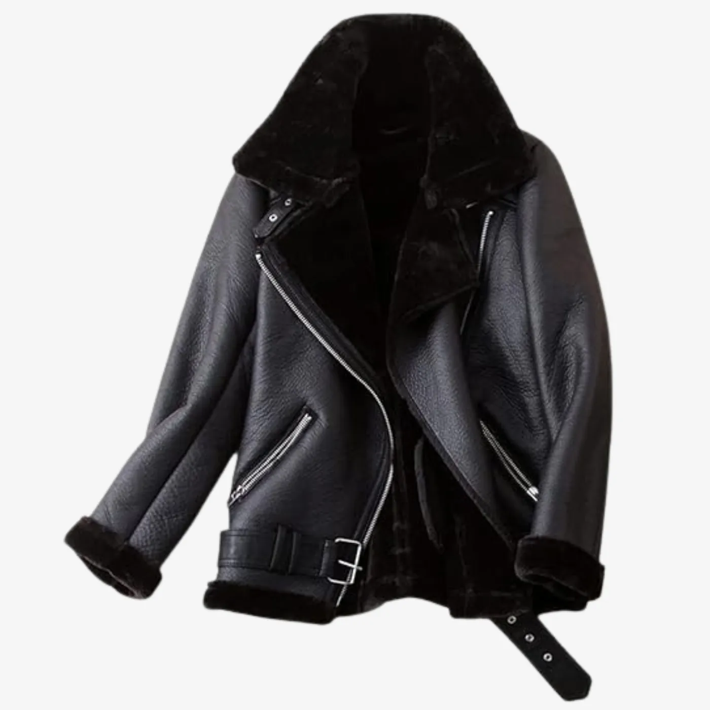 Fur Black Biker Jacket for women