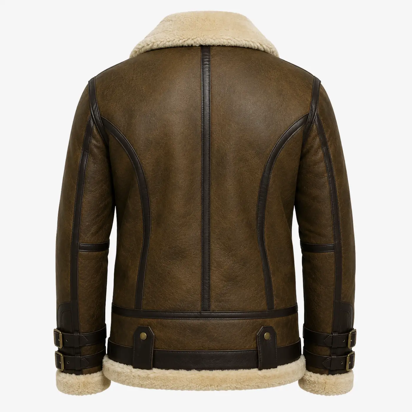 Men's Olive Green Aviator Leather Jacket thumbnail 3