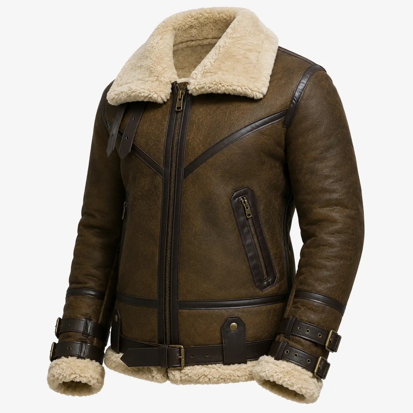 Men's Olive Green Aviator Leather Jacket