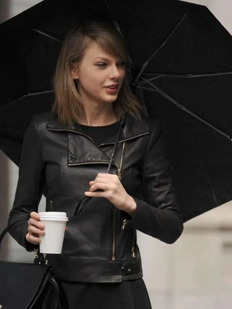 Taylor Swift stylish black leather jacket