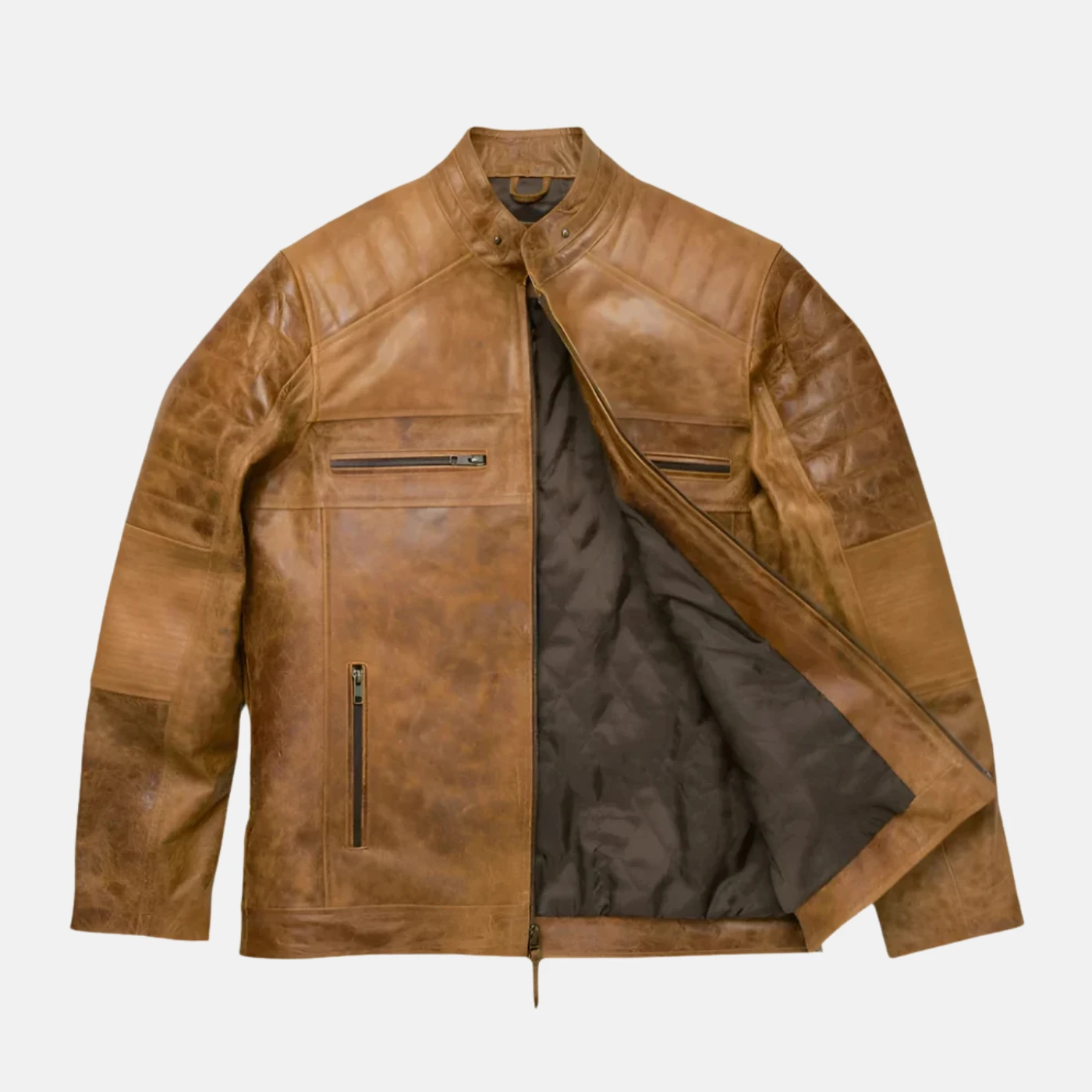tan cafe racer leather jacket