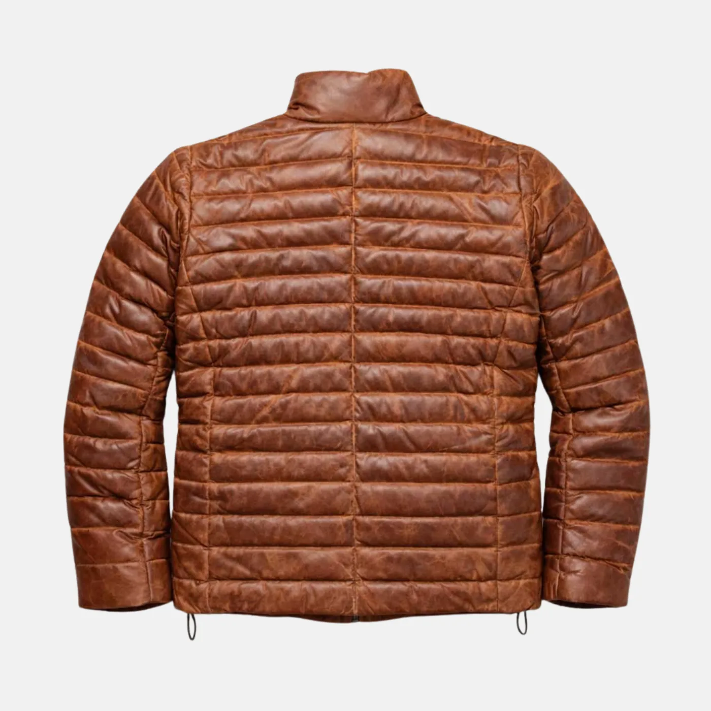 brown leather puffer jacket