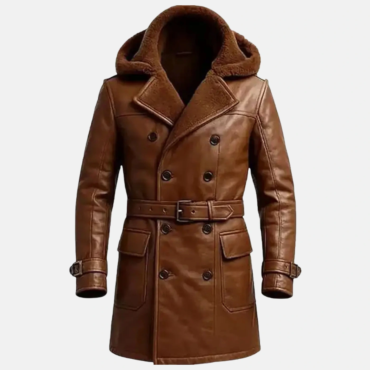 mens shearling leather trench coat