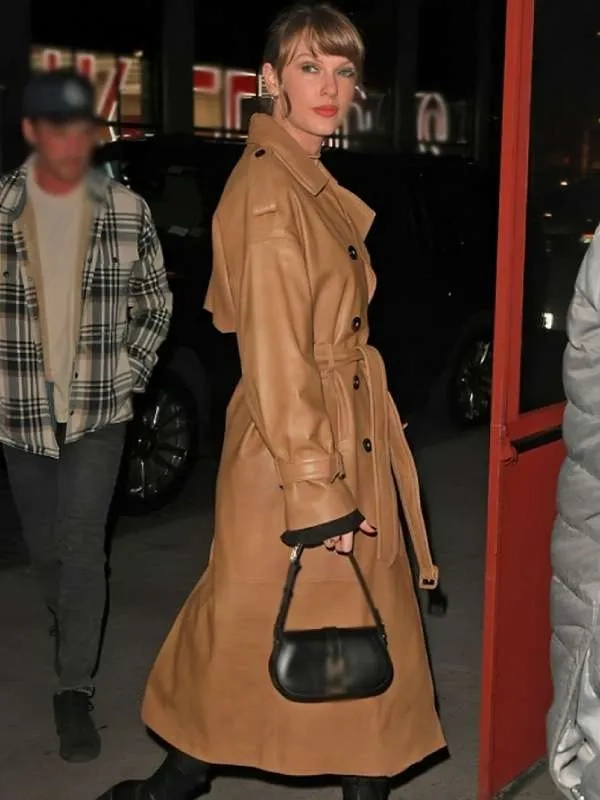 Taylor Swift black leather trench coat