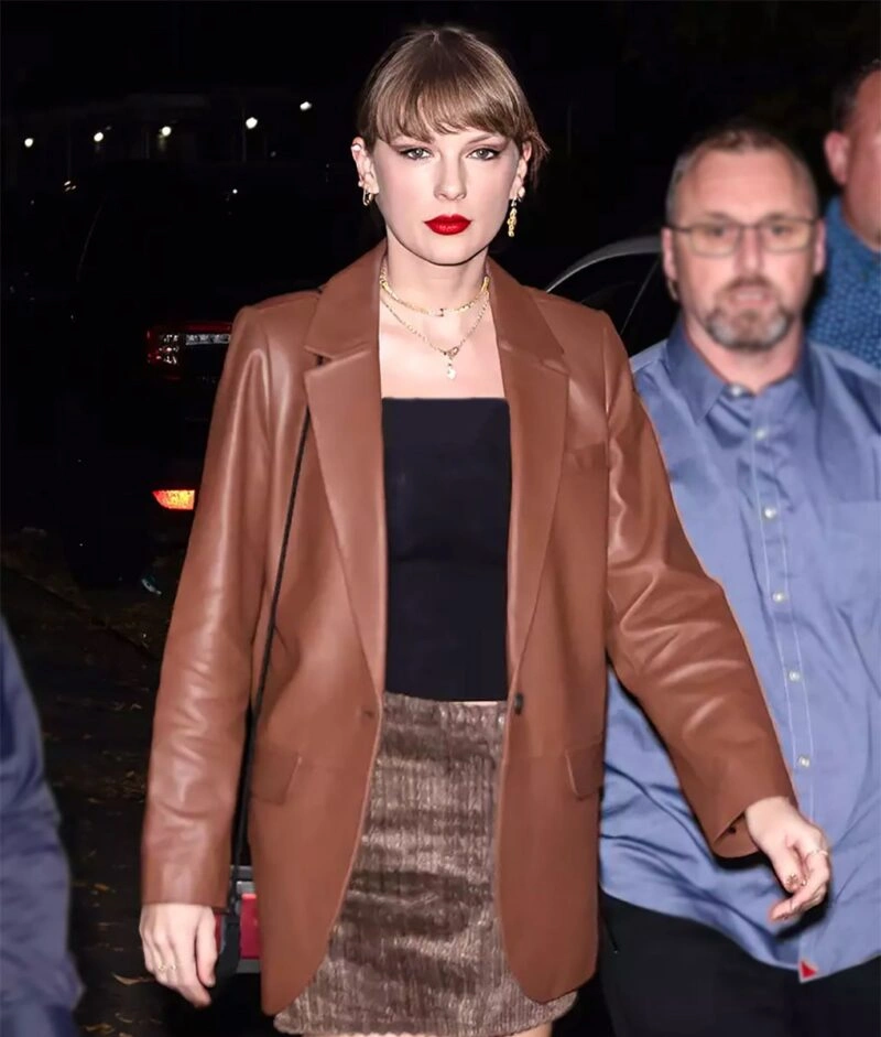 brown leather blazer women