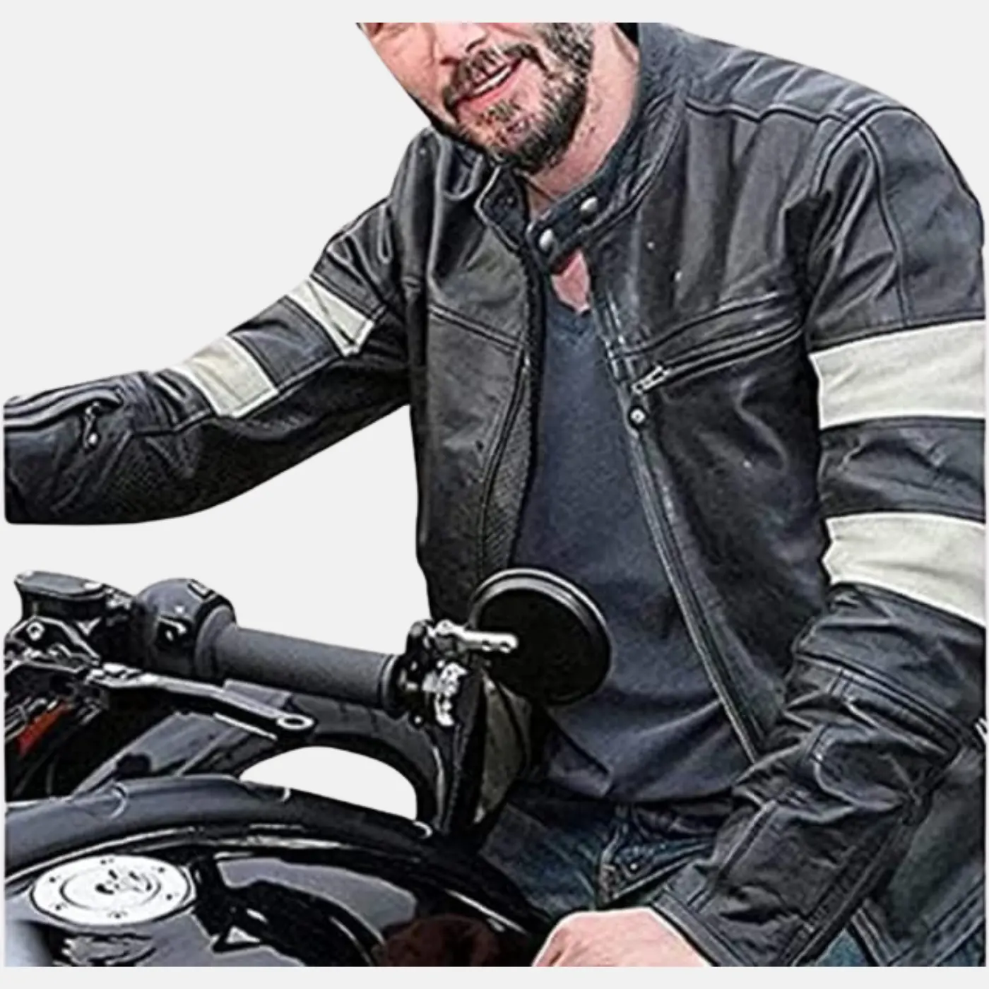 Keanu Reeves black motorcycle jacket