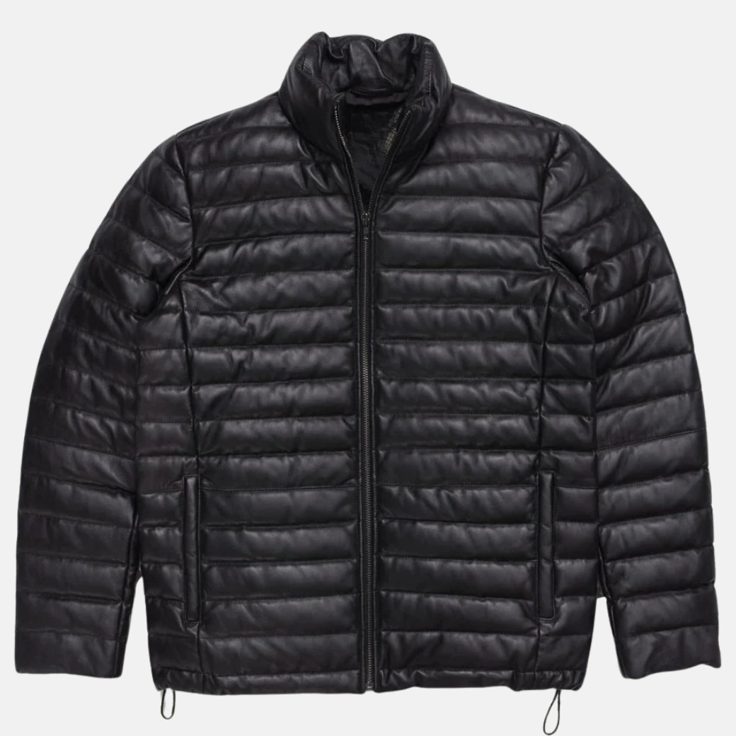 black leather down jacket