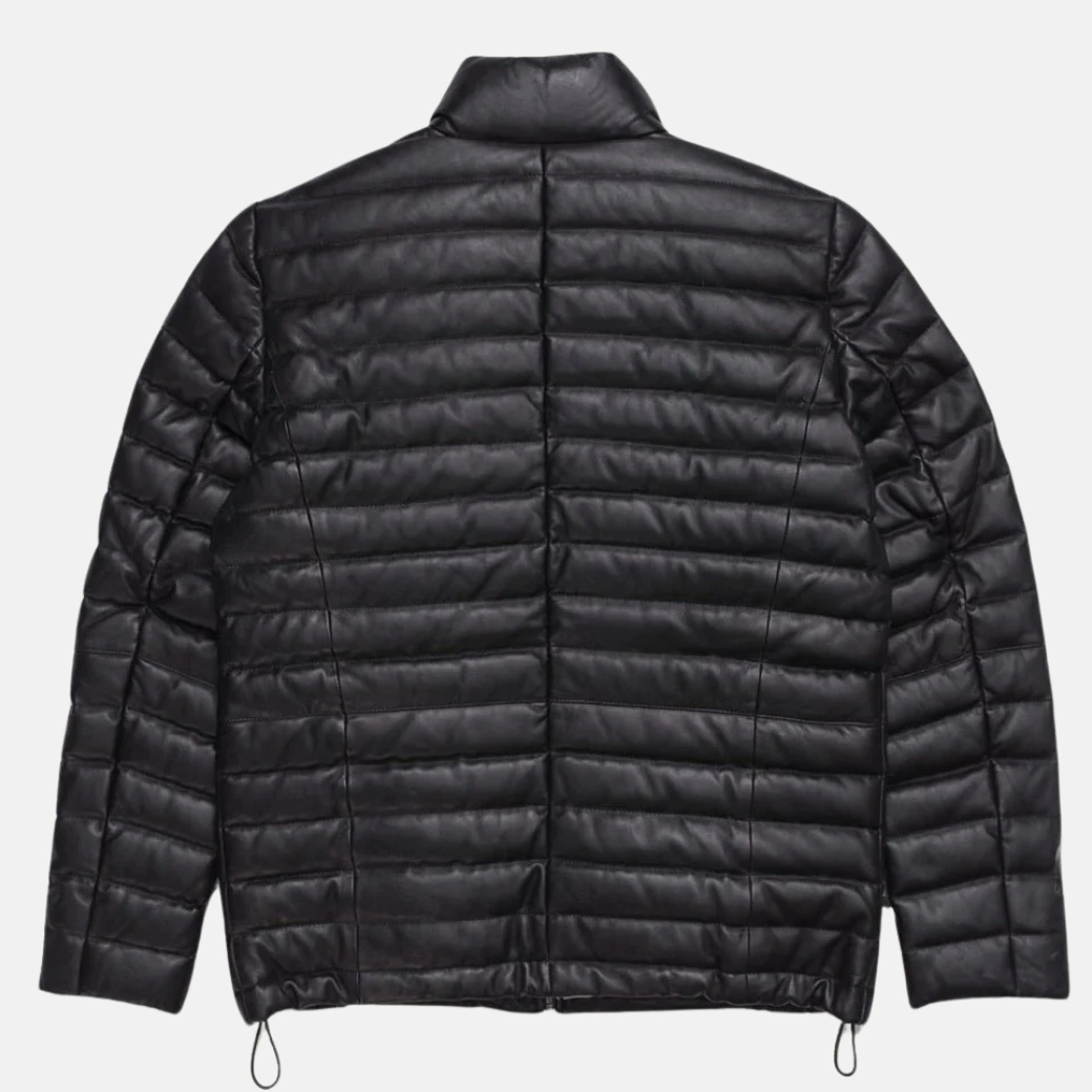 mens black leather down jacket