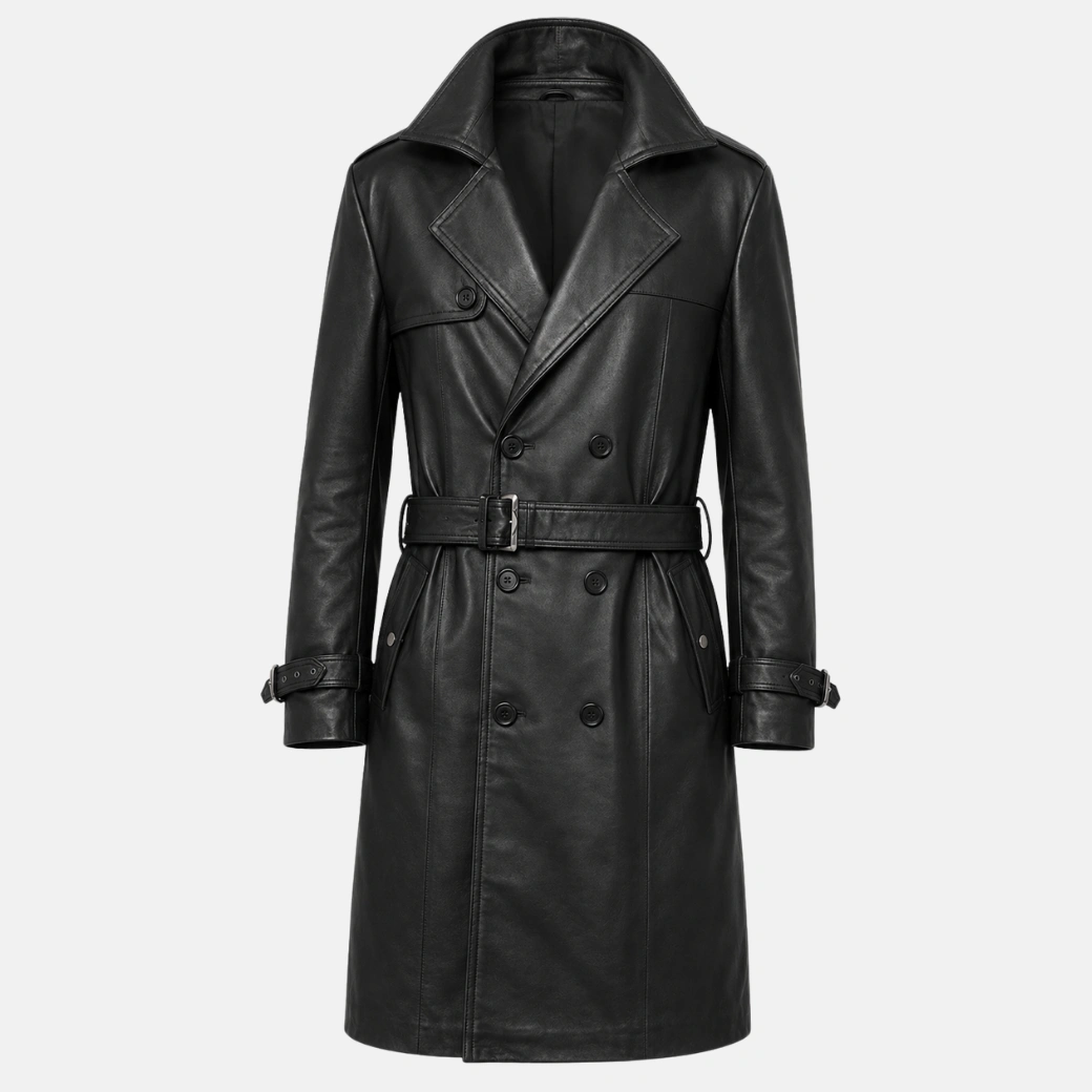 mens black leather trench coat