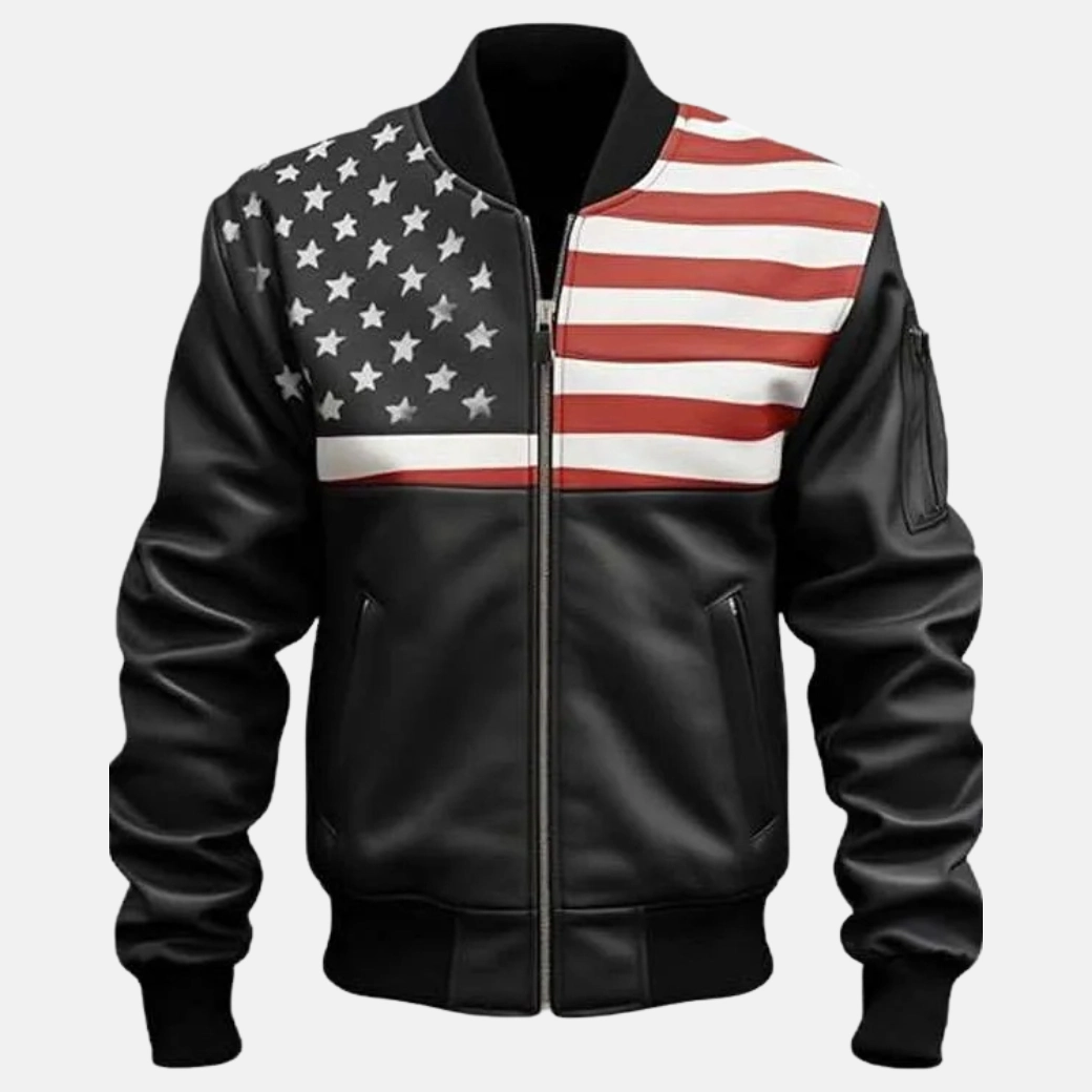 American Flag Leather Bomber Jacket