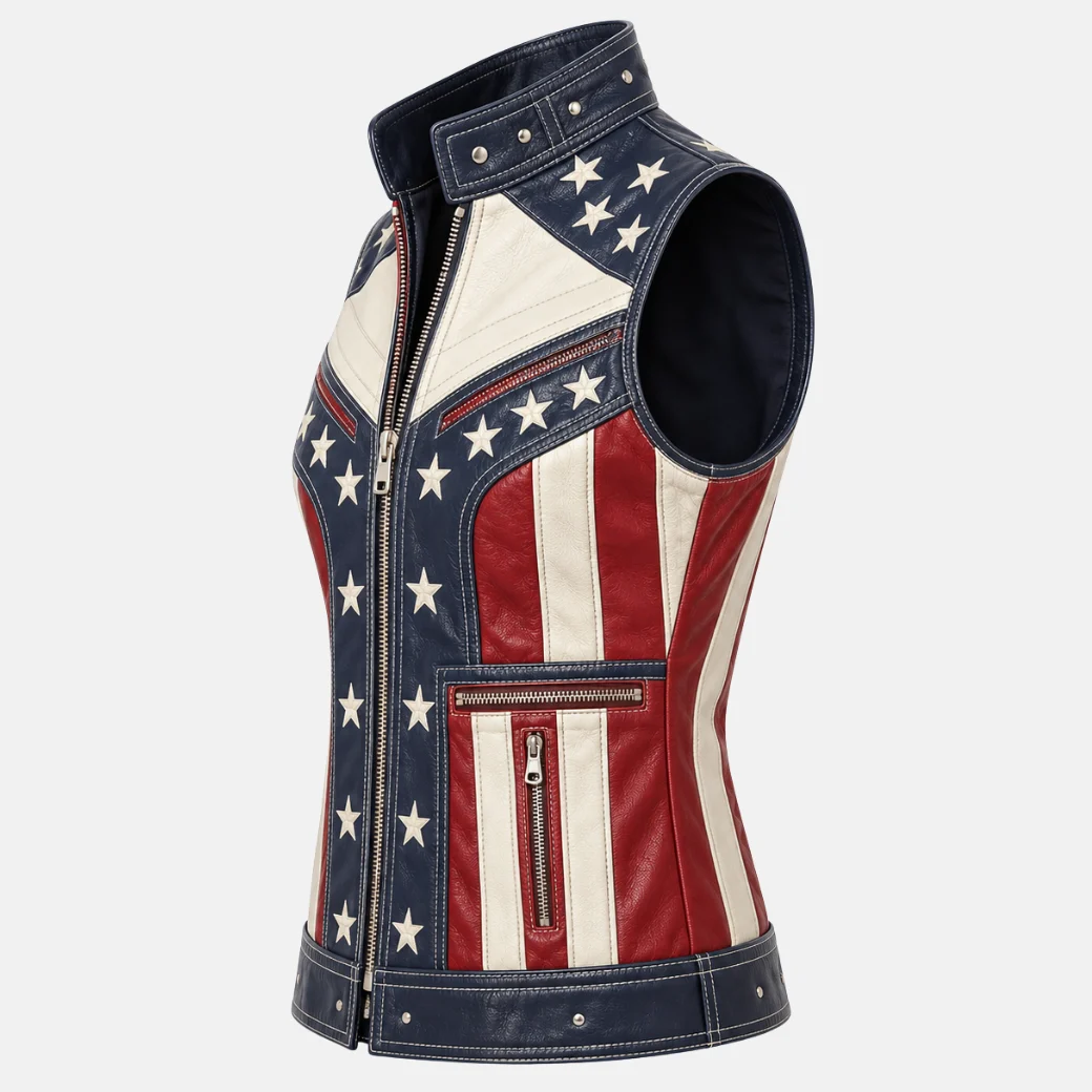 USA Flag Leather Vest