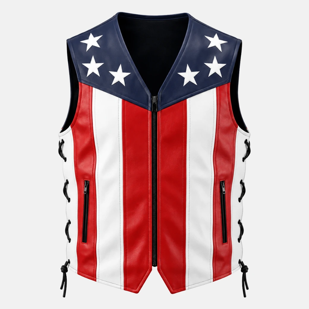 Men's American Flag Leather Vest