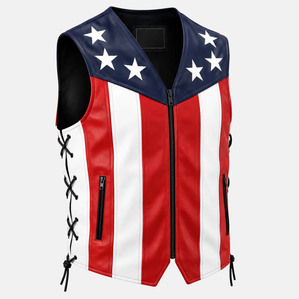 USA Stars and Stripes Leather Vest