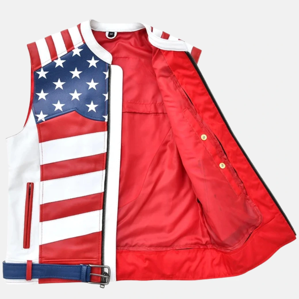 Men's USA Flag Leather Vest