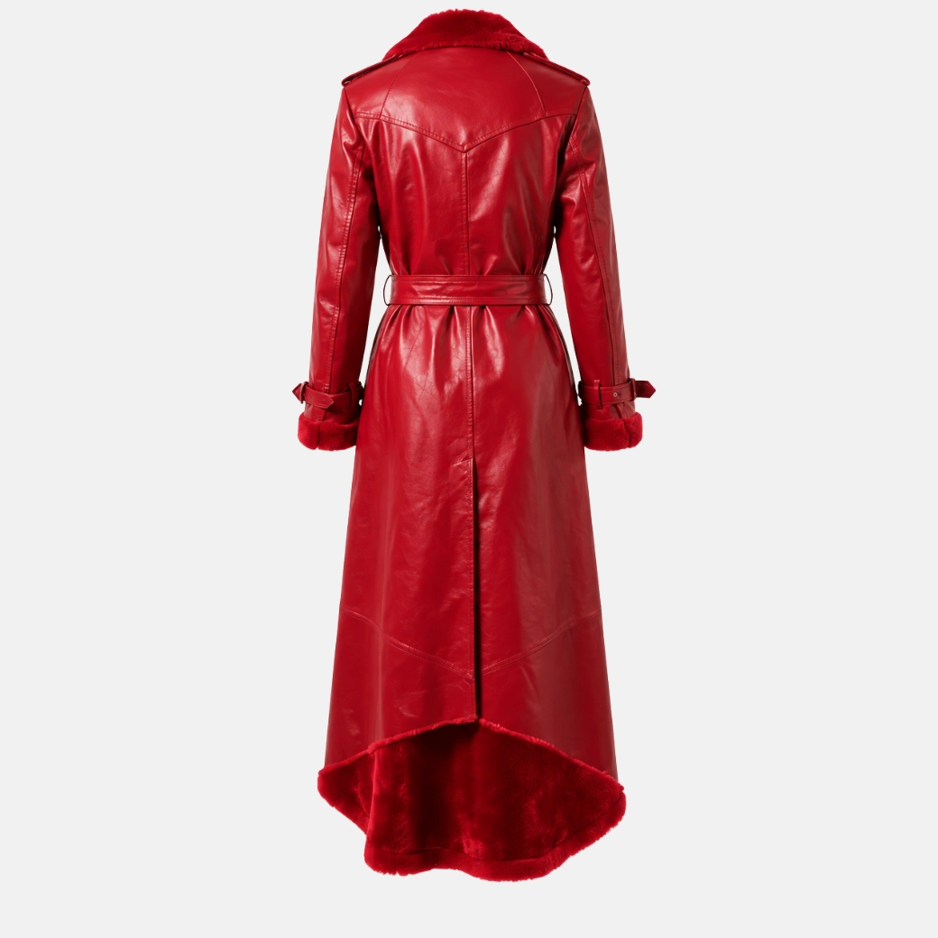 Long Red Leather Coat for Women