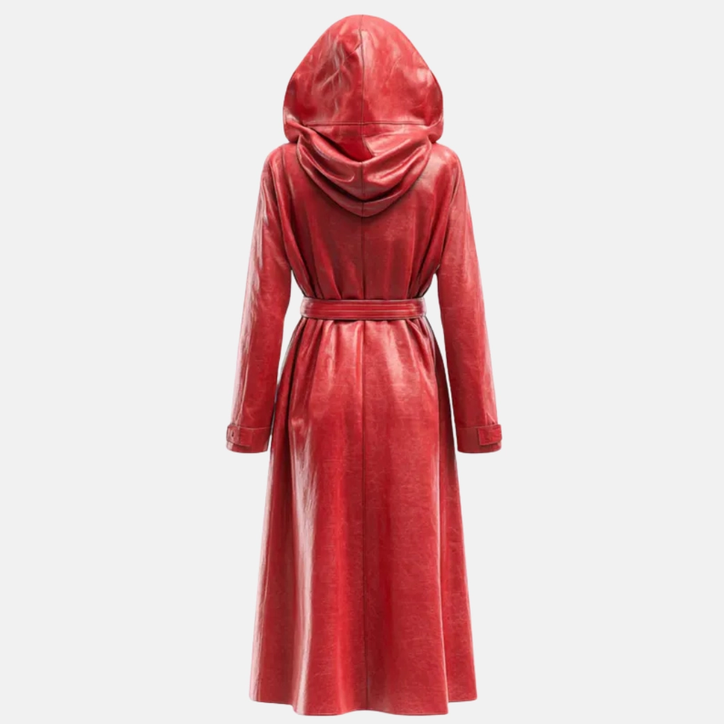 Women's Hooded Leather Coat