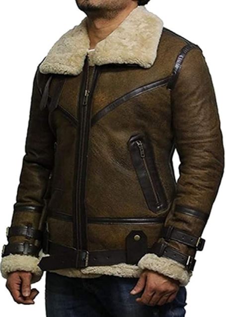 Men's Olive Green Aviator Leather Jacket thumbnail 4