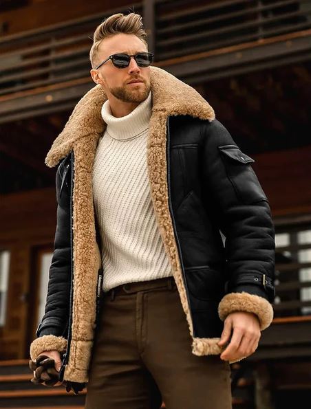 Men's Black Sheepksin Leather Jacket thumbnail 4