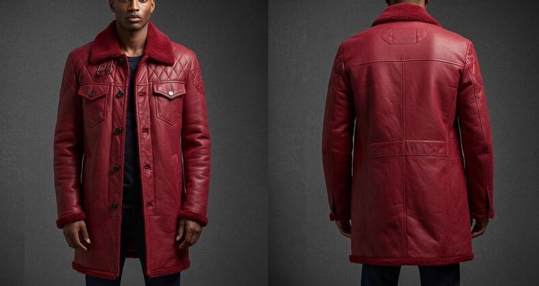 Pairo Men's Long Coat Red Sheepskin Leather Jacket